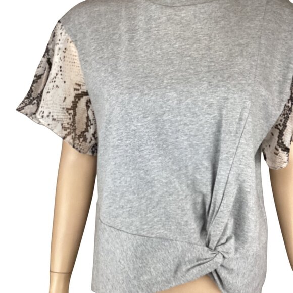 Current Air Anthropologie Top Size Small Basille Print Sleeve Grey Twist‎ Front - Picture 7 of 10